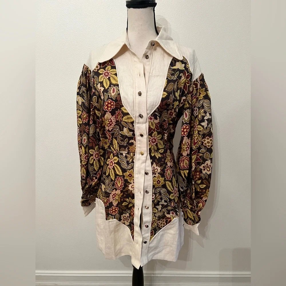 Alemais Floral Puff Sleeve Dress - Cream and Multicolor - Picture 5 of 9